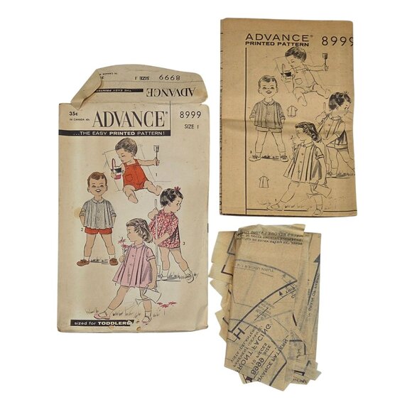 Vintage Advance Sewing Pattern Toddlers Dress & Play Suit Size 1 8999 1950s - Picture 2 of 3